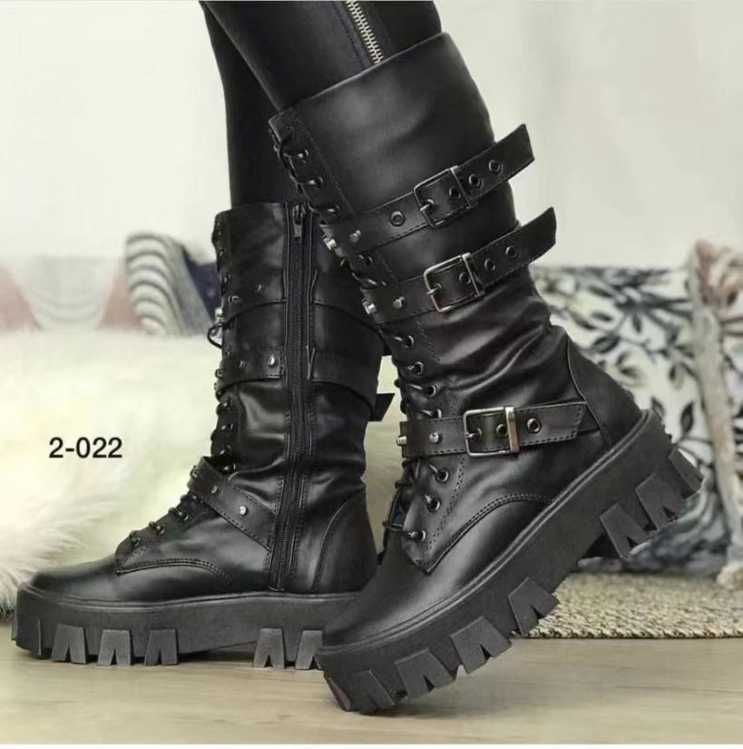 Side Pull Belt Buckle Low Heel Medium Cylinder Martin Boots (SL8399 ...