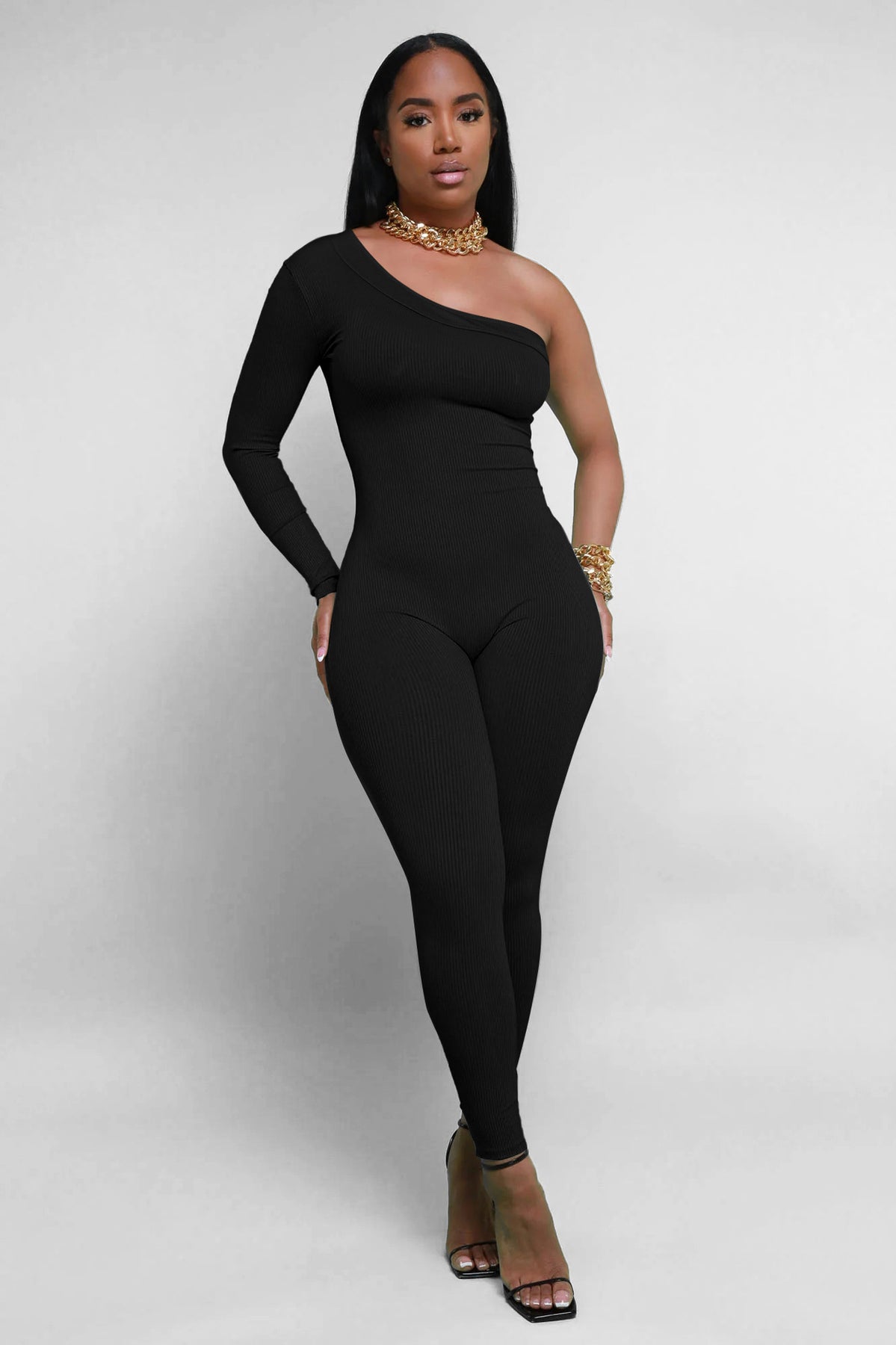 Solid Color Jump Pit Striped Oblique Shoulder Slim Fit Solid Color Jumpsuit – Helarocky