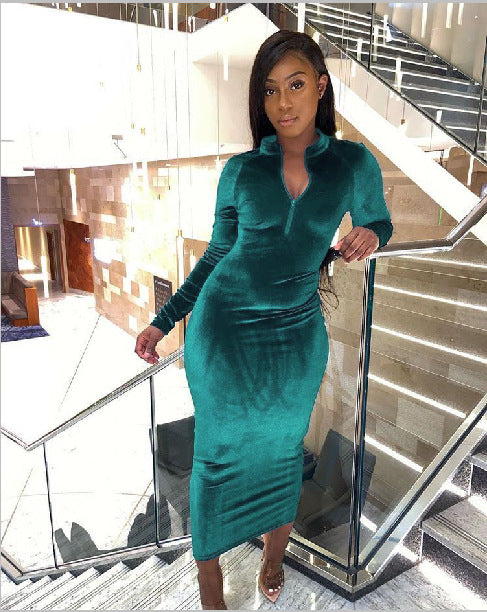 Wholesale women's velvet suede tight dress(CL8336)  Helarocky